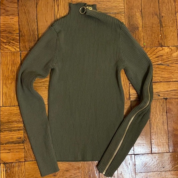 Topshop Tops - Top Shop olive green long sleeve with zipper